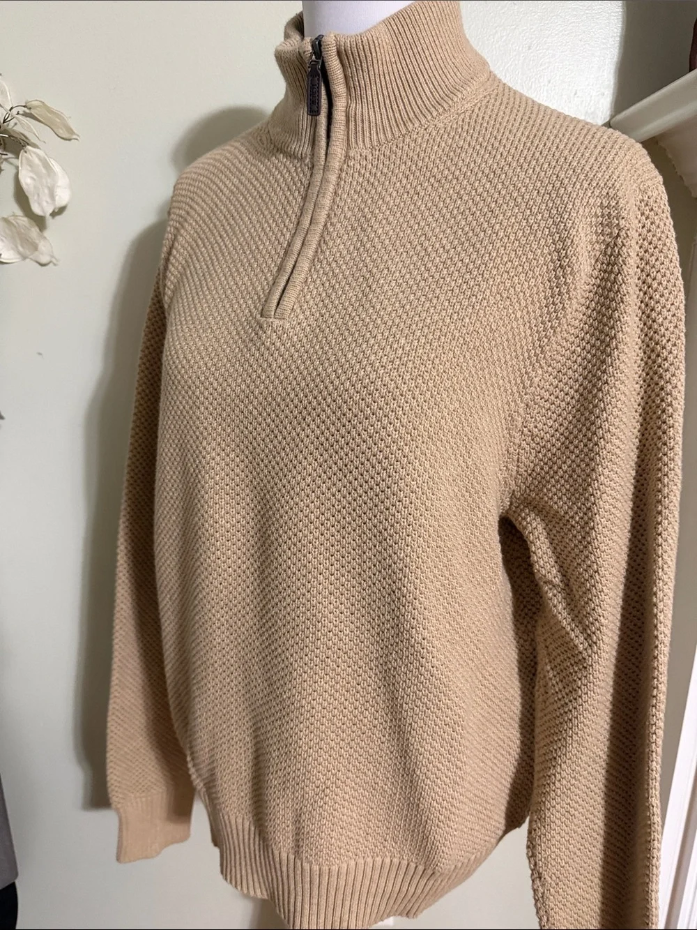 J. Crew Men's Beige Half-Zip Textured Crewneck Sweater